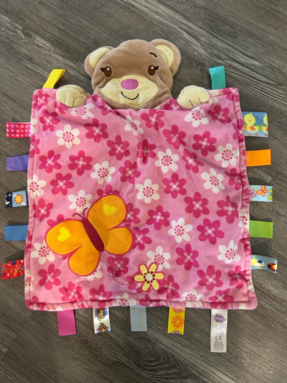 Taggies Bear Butterfly Hearts Pink Flowers Security Blanket/Lovey